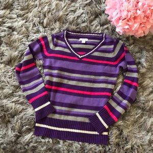 Place M 7 8 girls sweater stripes pink purple